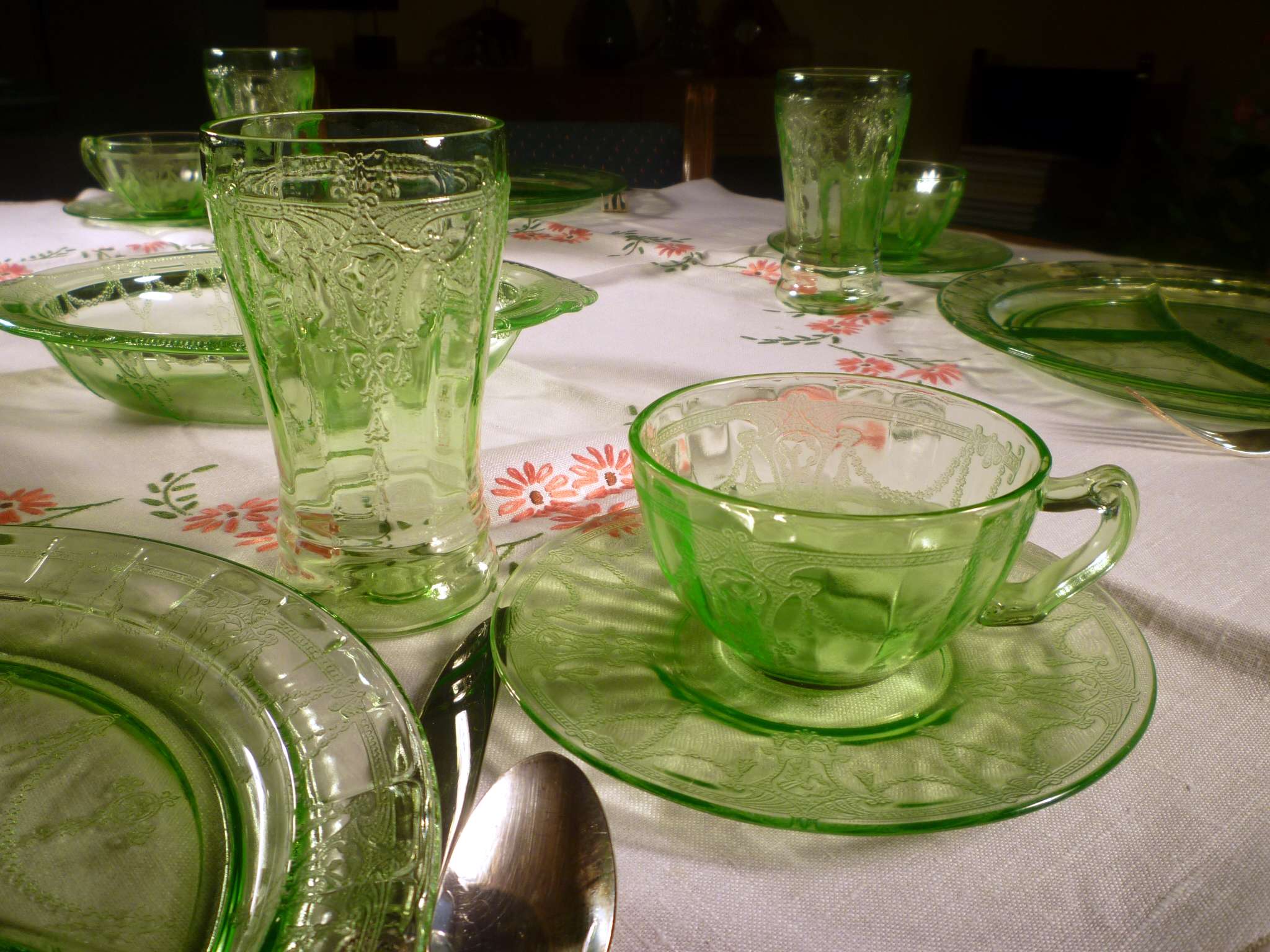 Green Depression Glass Dining Room Table Set