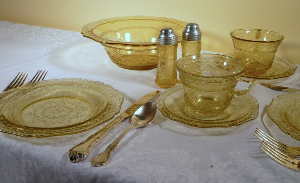 Tablescape Thursday: Sunshine Amber Depression Glass