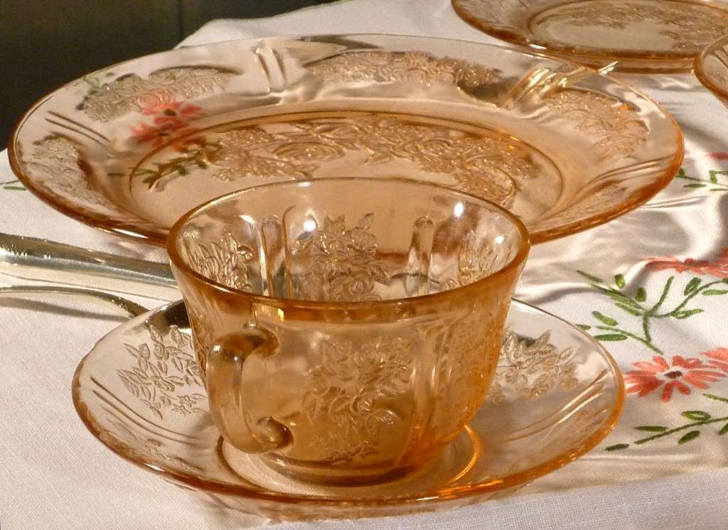 Sharon Cabbage Rose Pink Depression Glass Tablescape Thursday