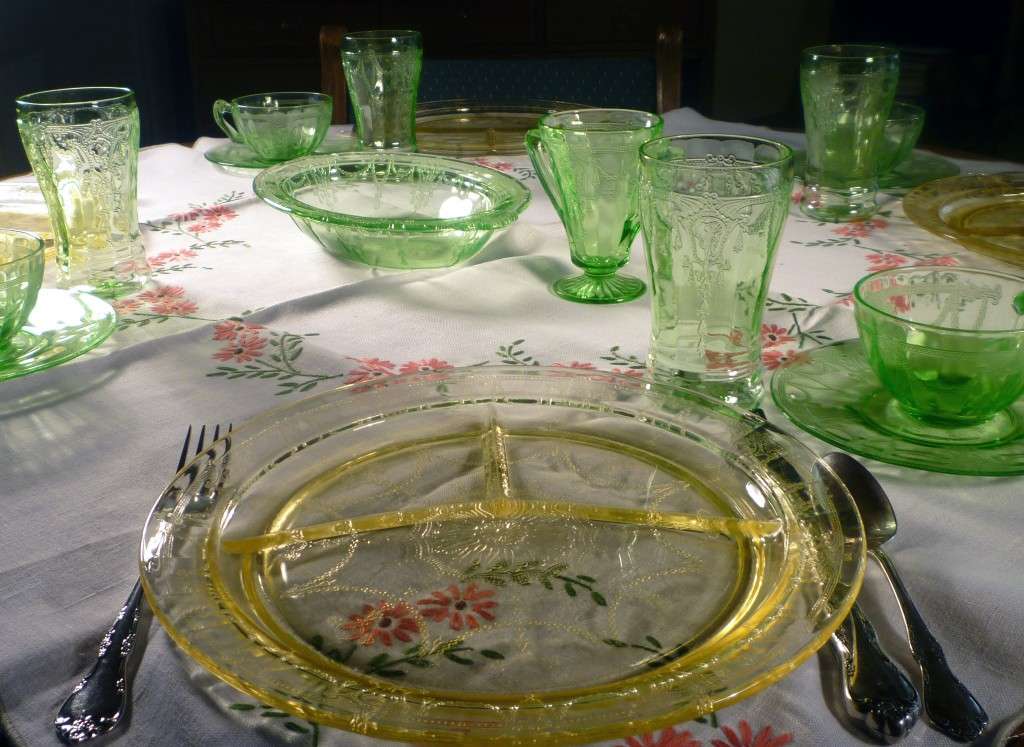 Depression Glass Memories in Green and Yellow – Tablescape Thursday